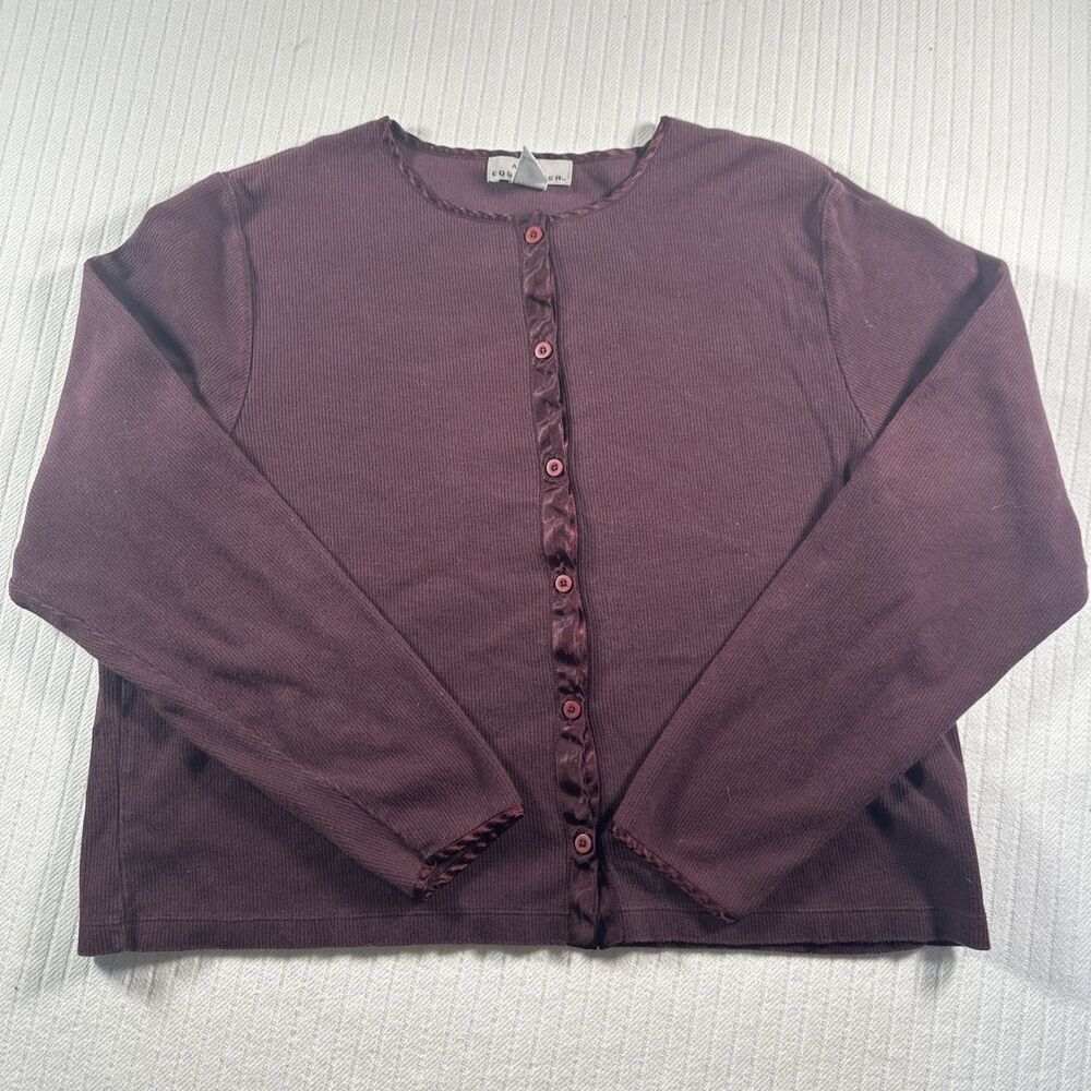 Eddie Bauer Women’s Large Ribbed Cardigan Burgundy Button Front Long Sleeve